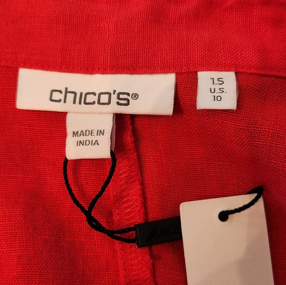 NEW Chicos Linen Roll Tab Sleeve Midi Dress in Watermelon Punch Size 1.5 US 10 - Picture 8 of 10